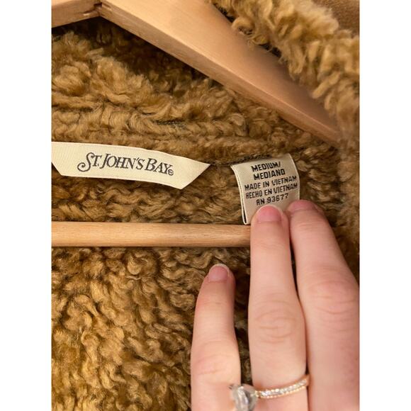 St Johns Bay Pennylane Coat Womens M Brown Washable Faux Suede Sherpa Hooded - Picture 4 of 8
